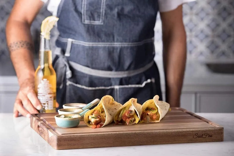Tablas De Madera Teca Para Picar Alimentos Mediana Con Ranur Liso Marrón