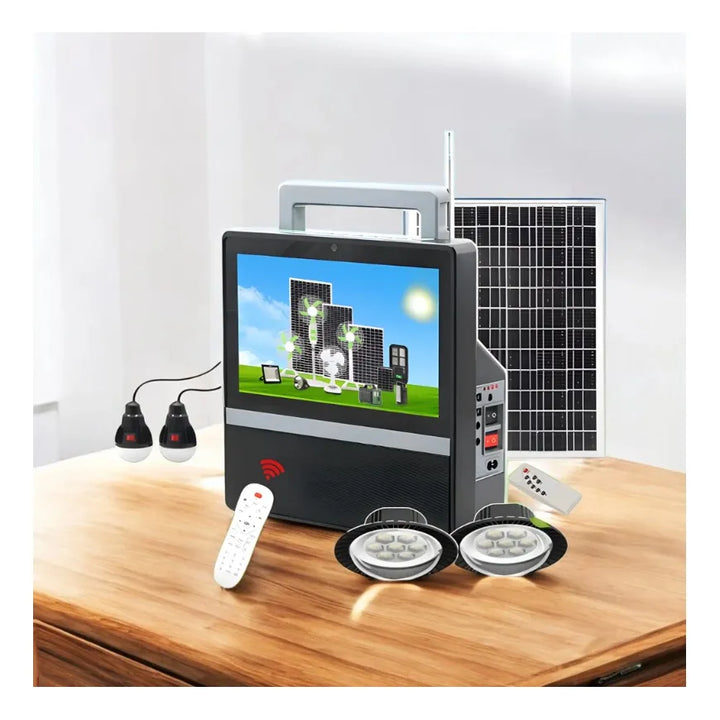 Televisor Portátil Recargable Solar Con Bombillos Gd 8088