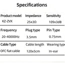 Auriculares HiFi Kz Zvx con micrófono, color negro, color claro, negro