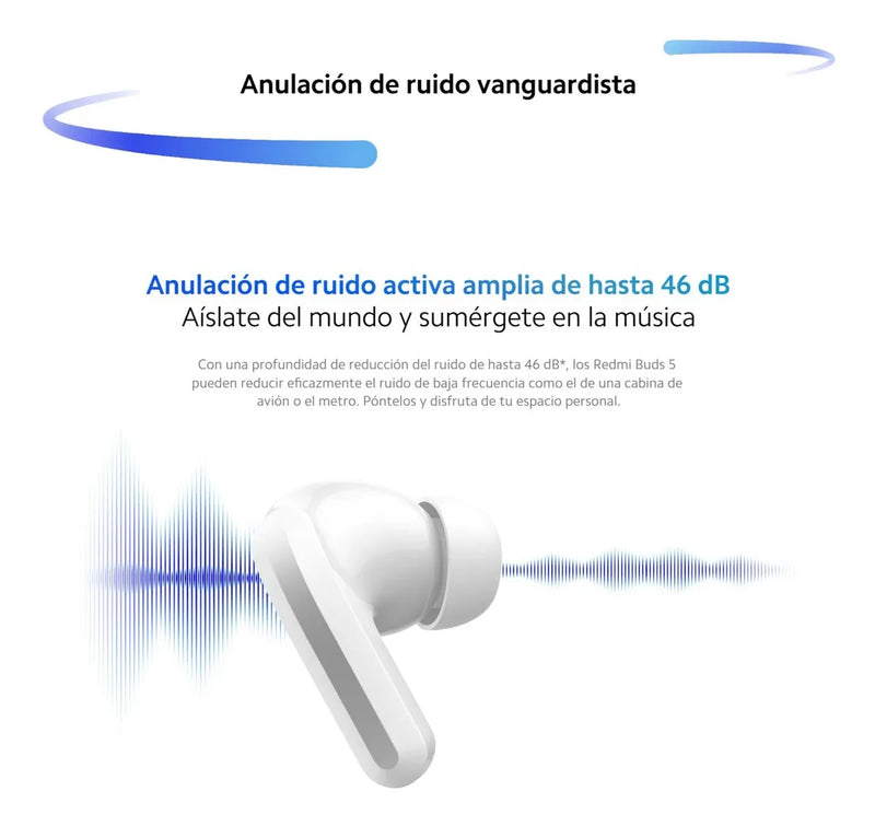 Xiaomi Redmi Buds 5, Auriculares Táctil Anc Manos Libres, Wh Blanco