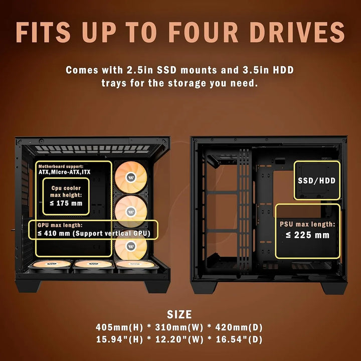 Pc Case Atx 6 Pwm Argb Ventiladores Preinstalados Funda