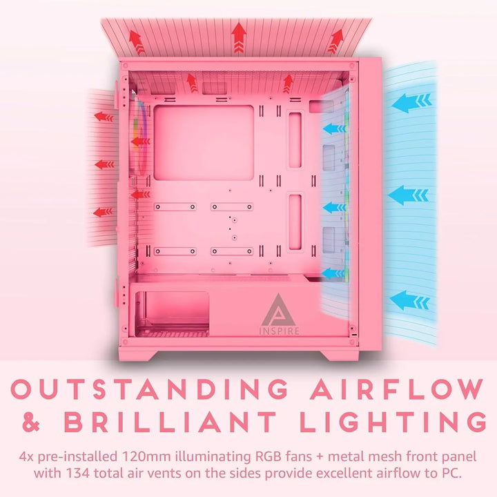 Caja Pc Apevia Inspire-pk Rosa Atx Con 4 Ventiladores Argb