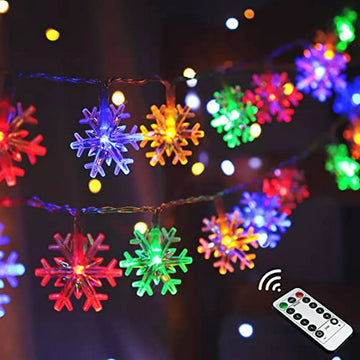 Luces Navideñas Multicolores Led 20 Ft, 40 Copos De Nieve