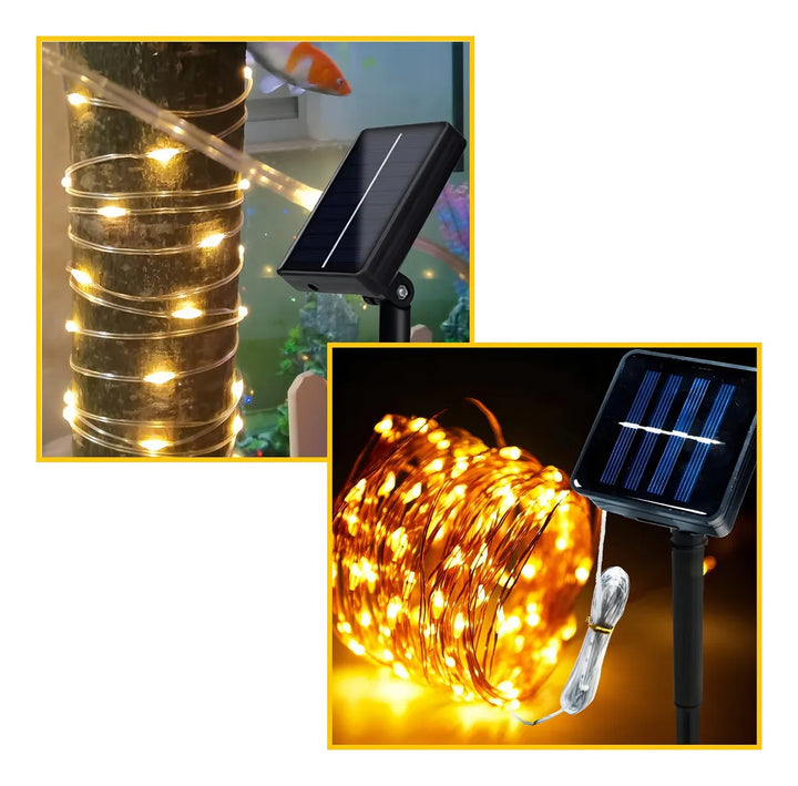 La luz LED Golden Fairy de 10 m con cable solar ahorra energía