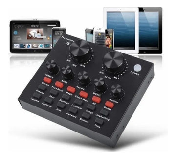 Kit Micrófono Condensador Profesional Con Tarjeta Sonido V8 Dorado