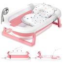 Tina Bañera Para Bebe Plegable Cojin Acolchado + Base Alta Color Rosa. Cojín Estrellas