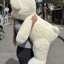 Oso De Peluche Gigante 1,60 + Moño + 3 Globos Perfumado Blanco Hueso