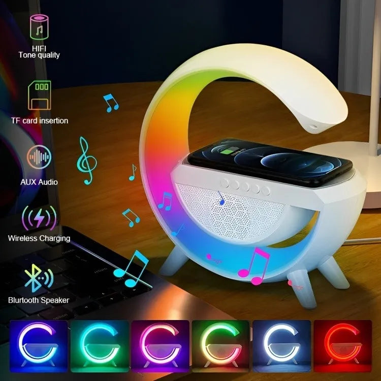 Parlante G Bluetooth Lámpara Rgb Carga Inalámbrica, Reloj Blanco