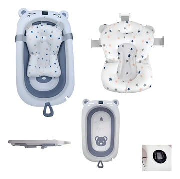 Tina Bañera Para Bebe Plegable Cojin Acolchado + Base Alta Color Gris