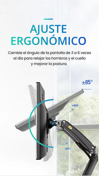 Soporte Ergonomico Monitor Grandes Pantallas Conector Usb Carbón Mate