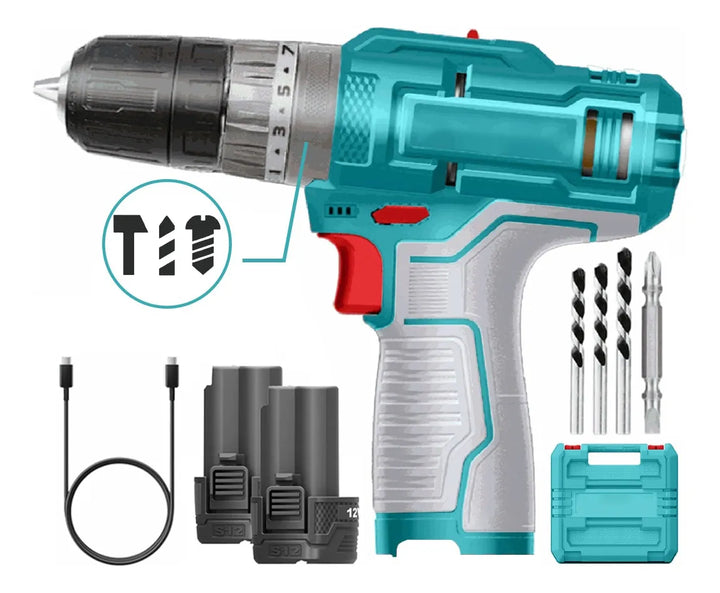 Taladro Percutor Inalambrico 12v 1500 Rpm Bateria Maletin Color Turquesa Frecuencia 50 60hz Total Tools Tidli12202 220v