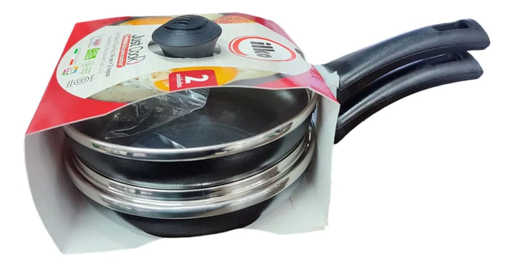 Set X2 Cacerolas De Huevo Ilko 14 Cm Antiadherentes Con Tapa Negro