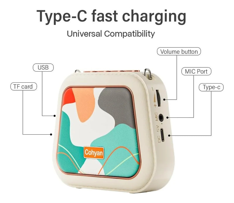 Amplificador De Voz Portátil Recargable Con Micrófono Profes Beige