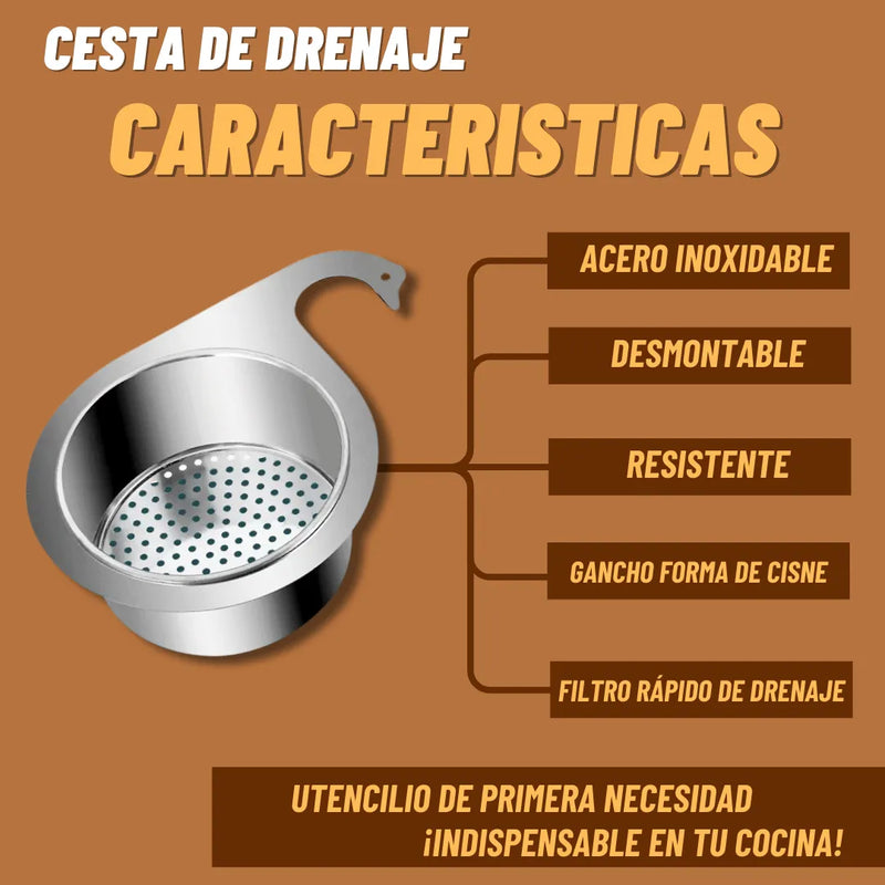 Colador Drenaje Metalico Acero Inoxidable Residuo Alimento Plateado
