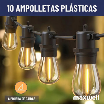 Guirnalda Luces Solar 7,5mt Exterior Maxwell STRING SOLAR + 10 Ampolletas