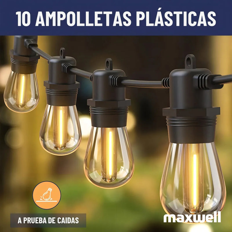 Guirnalda Luces Solar 7,5mt Exterior Maxwell STRING SOLAR + 10 Ampolletas