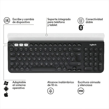 Teclado bluetooth Logitech QWERTY español latinoamérica color negro y blanco