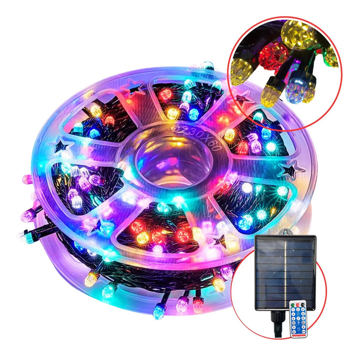 Instalacion Navideña Lineal 200led Solar Con Control Multicolor