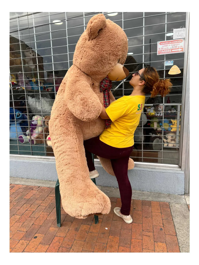 Oso Peluche Gigante 2 Metros Marrón Claro +moño +3 Globos Marrón