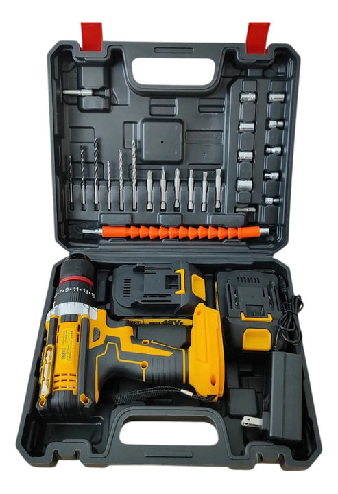 Taladro Inalambrico Percutor Kit Accesorios Reversible - Amarillo