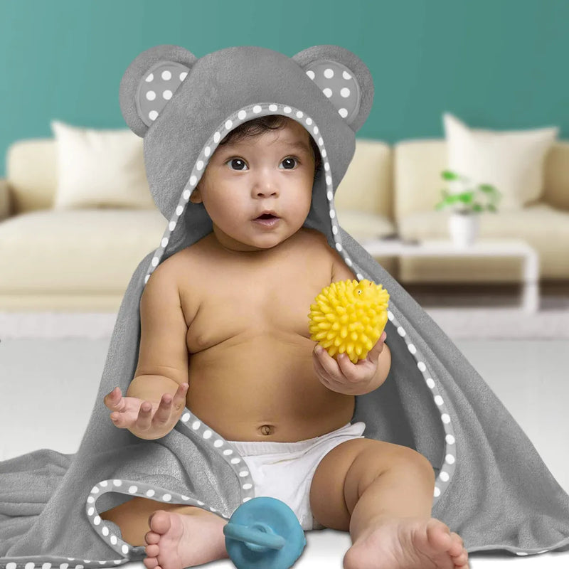 Juego De 2 Toallas De Bebe Con Capucha, Color Blanco Y Gris,