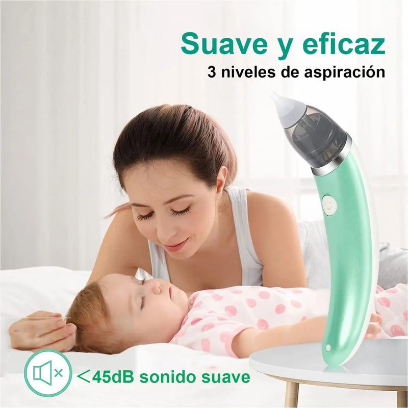 Aspirador Nasal Bebé Recargable Con 5 Niveles Succión Color Verde Claro