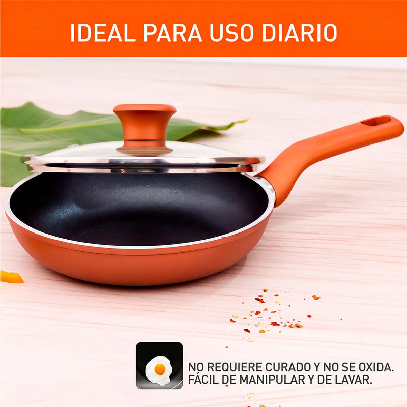 Sartén Imusa 90 Años 20cm Aluminio Fundido Tapa De Vidrio Color Cobre