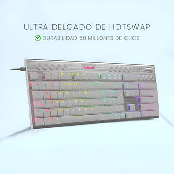 Teclado Gamer Redragon K619w Horus Fs Blanco Cable Red Sp F Idioma Español Latinoamérica Color Del Teclado Blanco