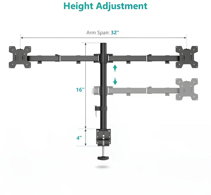 Soporte Para 2 Monitores Doble Dual Escritorio Wali M002-32 Negro Tamaño de 13" a 32"