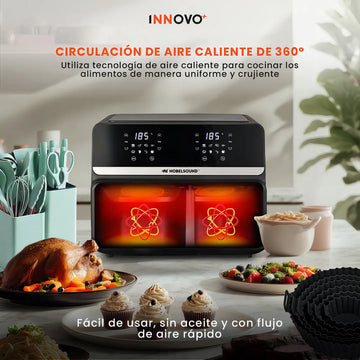 Freidora De Aire Nobelsound Air Fryer Doble Bandeja Con Accesorios Y Moldes 9 Litros