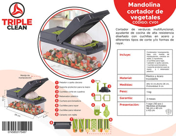 Mandolina Cortador De Verduras Triturador Vegetales 15 En 1