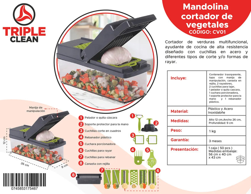 Mandolina Cortador De Verduras Triturador Vegetales 15 En 1