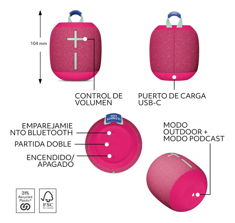 Ultimate Ears Wonderboom 4, Parlante Bluetooth Rosa Rosa Chicle