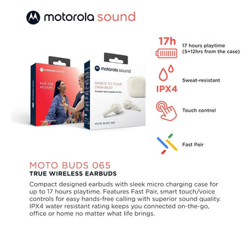 Auricular In Ear Motorola Buds 065 Bt 5.0 Blanco
