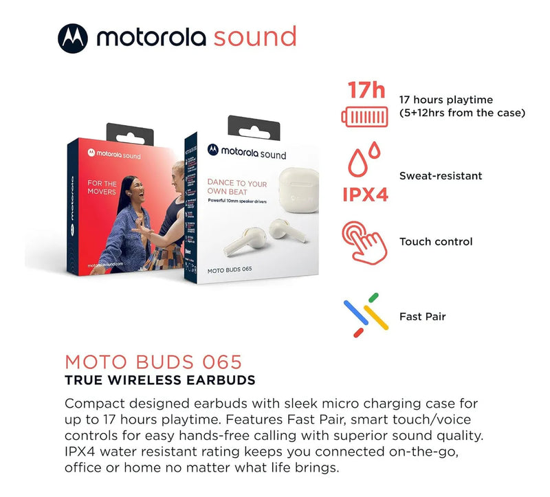 Auricular In Ear Motorola Buds 065 Bt 5.0 Blanco