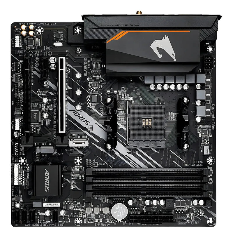 Placa base Gigabyte B550m Aorus Elite Ax Wifi y Bluetooth AM4, color negro