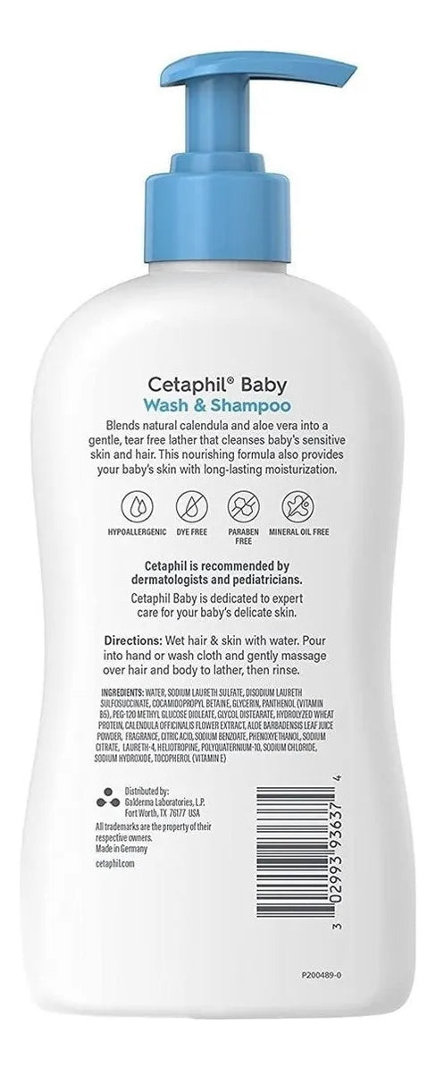 Cetaphil Baby Wash & Shampoo Calendula 2 en 1 Piel y Cabello 399ml / 13.5 Oz