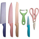 Set Cuchillos 6 Pzs Acero Inoxidable Mármol Mango Ergonómico Pastel