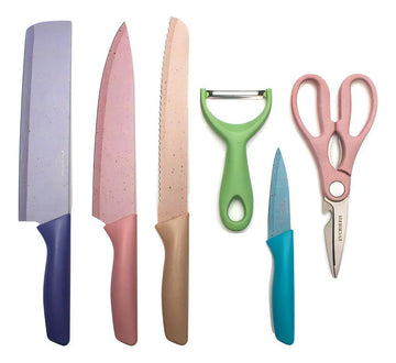 Set Cuchillos 6 Pzs Acero Inoxidable Mármol Mango Ergonómico Pastel