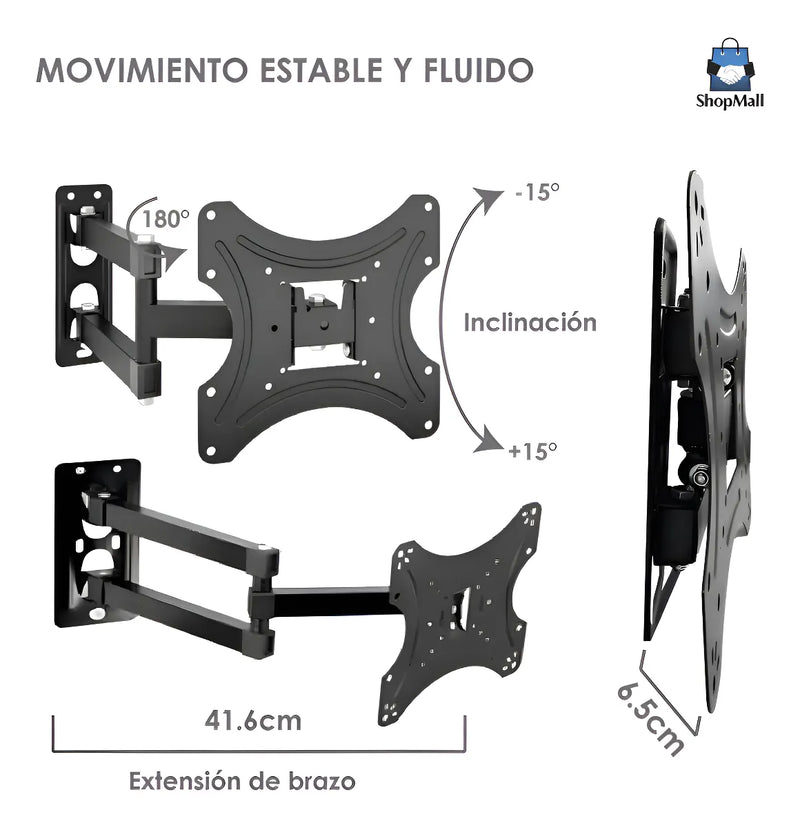 Soporte Pantalla Tv Pared Vesa 14 A 42 Pulgadas Brazo Articu Color Negro