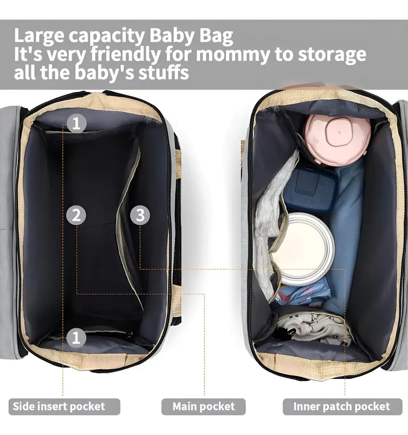 Mochila 3 En 1 Pañalera Cuna Y Mudador Portátil Para Bebés