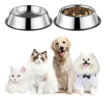 Plato Comedero Bebedero Gato Perro 25 Cm Acero Inoxidable Plateado