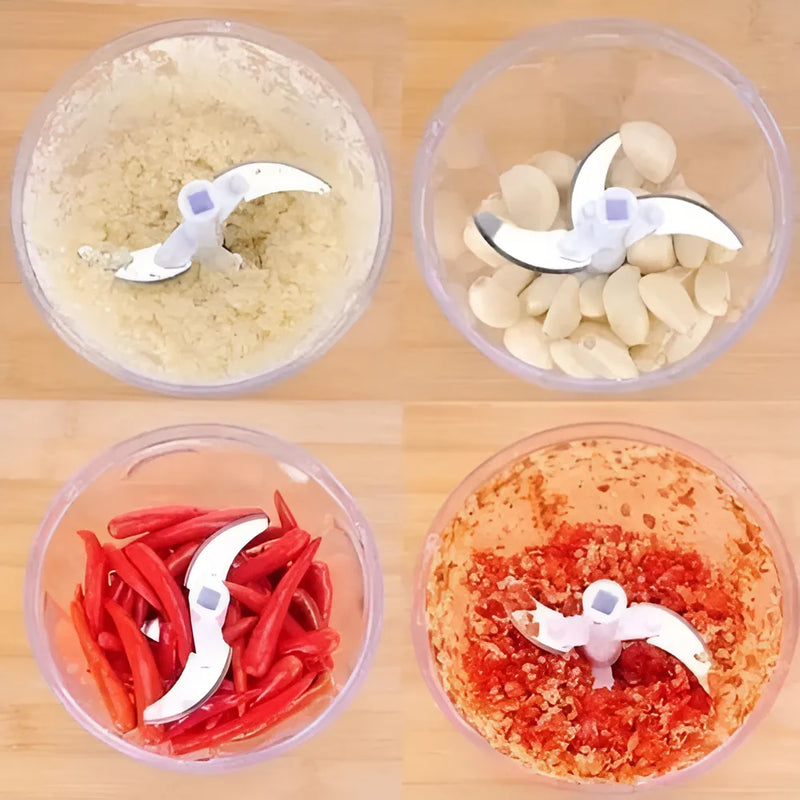 Mini procesador manual de trituración de alimentos con ajo y cebolla