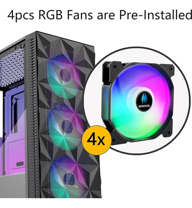Caja De Pc Morovol Preinstalada 4 Ventiladores Rgb, Caja De