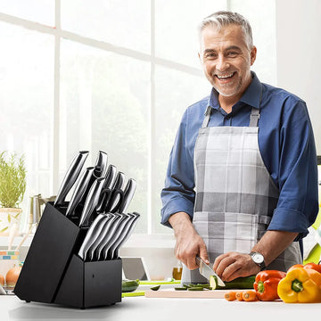 Juego Cuchillos Cocina Set 15 Piezas Acero Base De Madera