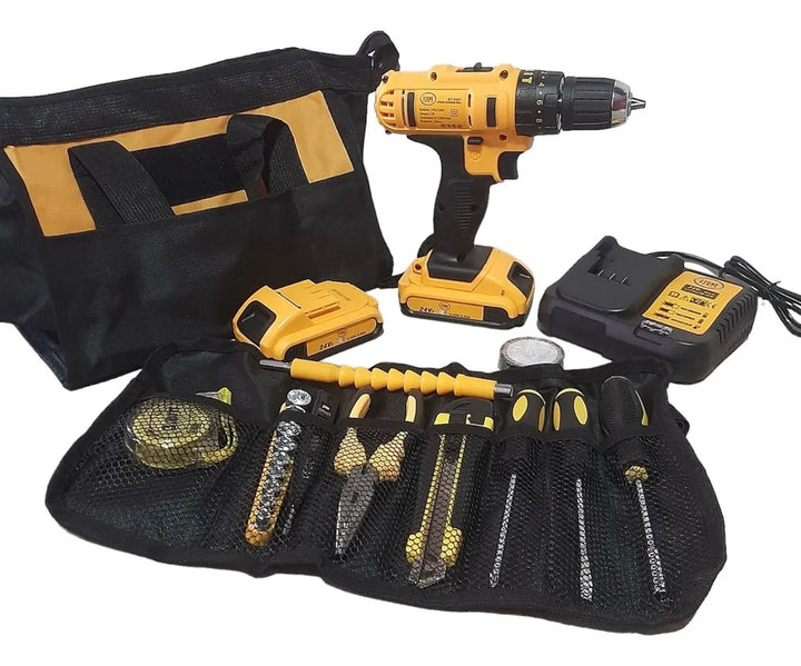 Taladro Inalámbrico 24v Percutor Trabajo Pesado 2 Baterias Protool 2401 Amarillo