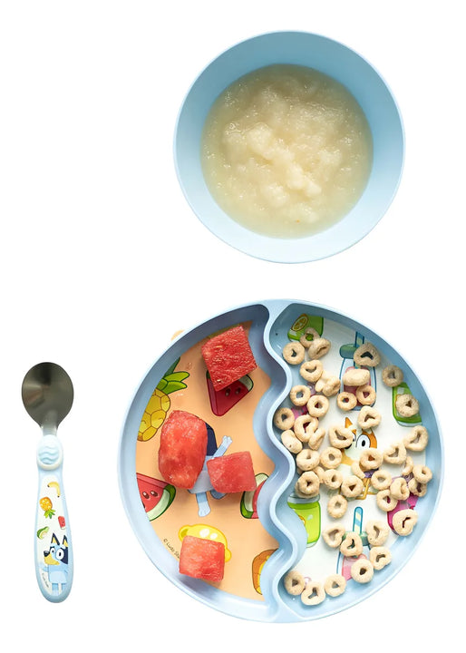 Bluey Juego X3 Piezas, Hora De Comer Con Plato De Succión Celeste Bluey 3-piece