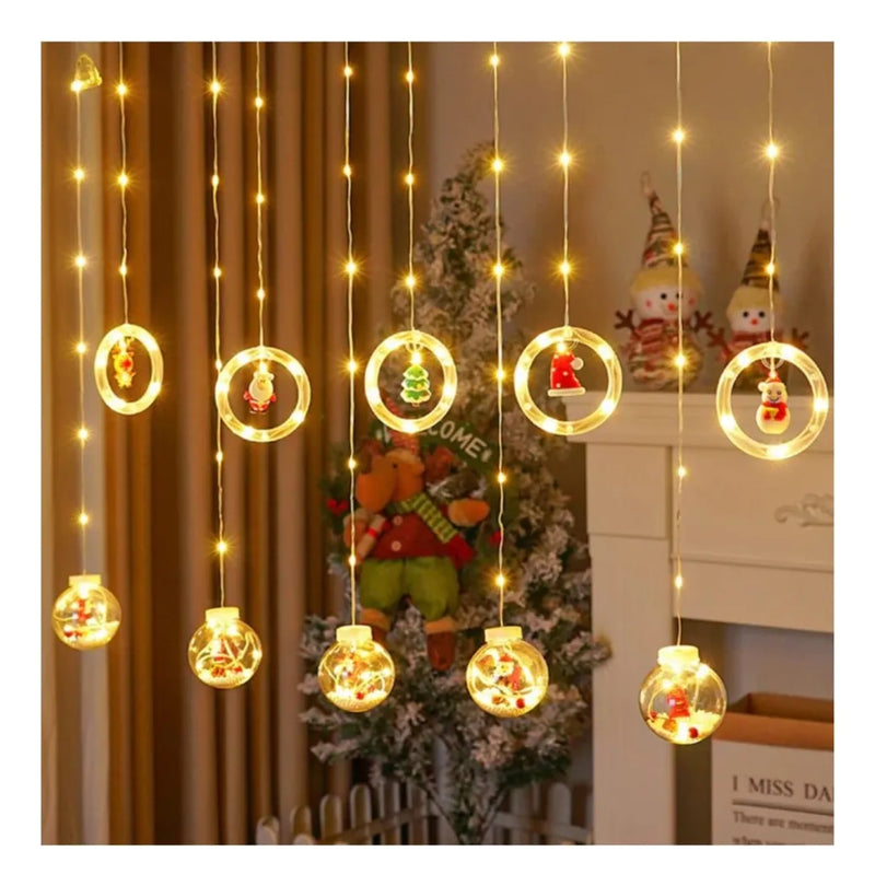 Cortina Extensión De Luces De Navidad De Aros Y Esferas Cálida