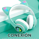 Audifonos Led Inalambricos Gato Diadema Luz Bluetooth Musica Color Verde