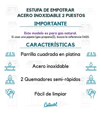 Estufa De Empotrar Acero Inoxidable 2pt Gas Propano 5425 Gris